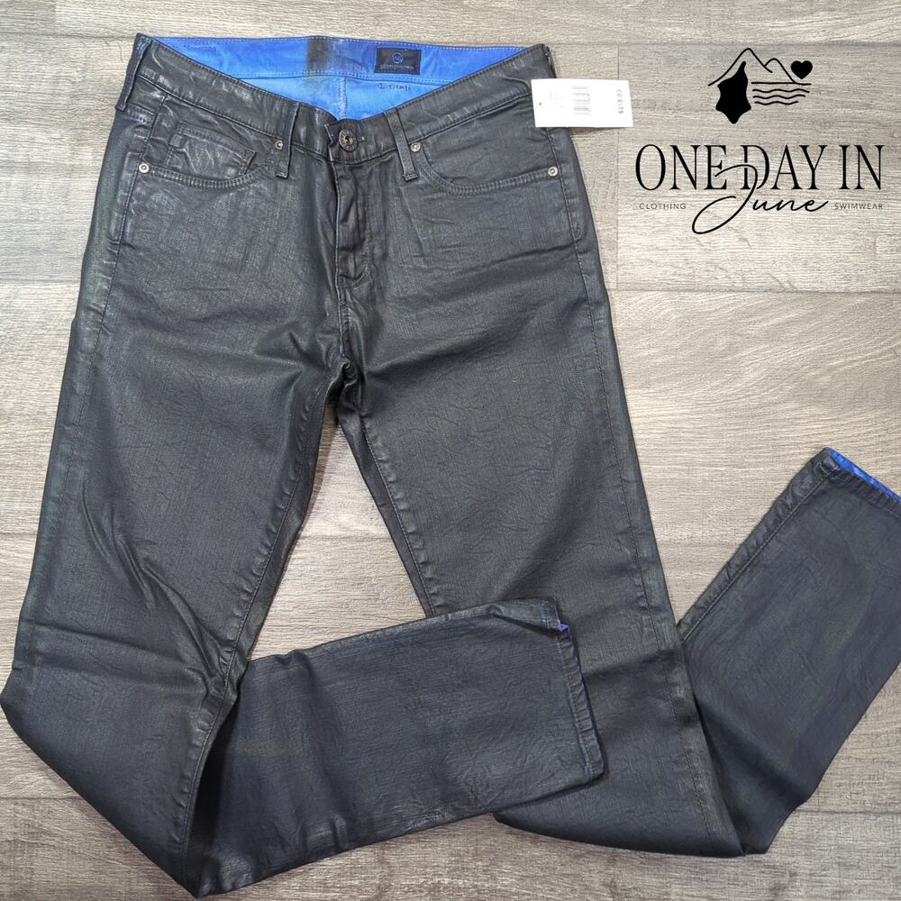 AG Adriano Goldschmied Coated Straight Leg Jeans Black NWT $215 Size 27 (4)